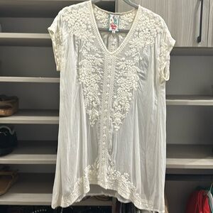 Johnny Was medium white mini dress/tunic